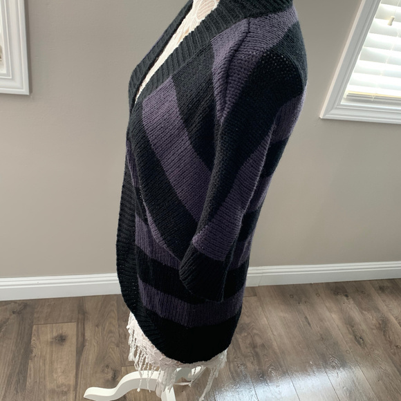 Dots Ladies Black & Gray Striped Knit Open Cardigan Size L - Picture 3 of 7